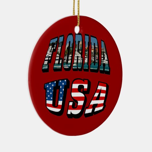Vlagtekst van Florida-staat en VS Keramisch Ornament (Rechts)