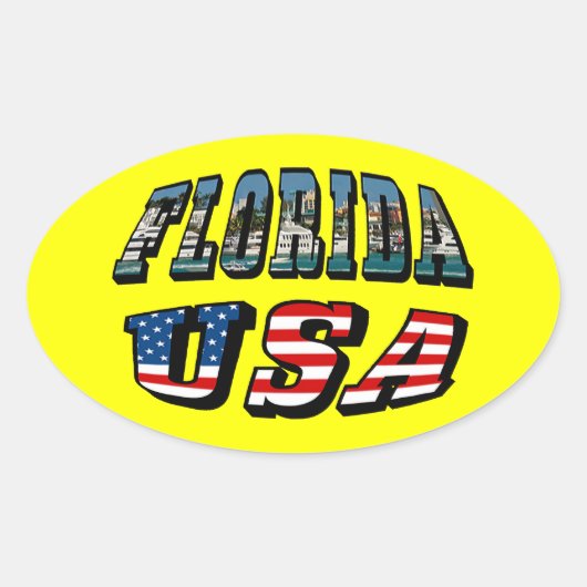 Vlagtekst van Florida-staat en VS Ovale Sticker (Voorkant)