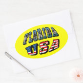 Vlagtekst van Florida-staat en VS Ovale Sticker (Envelop)