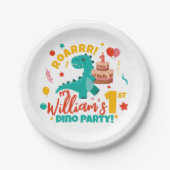 Vlak 1e verjaardag Dino Party Kleurrijk Papieren Bordje (Voorkant)