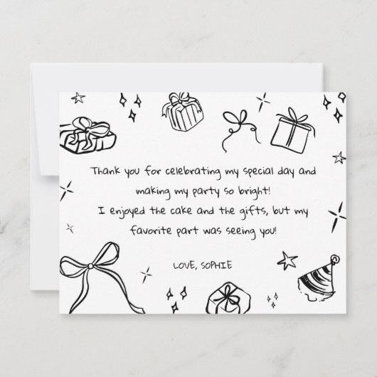 Vlak bedankkaartje, hand getekend bedankkaart (Achterkant)