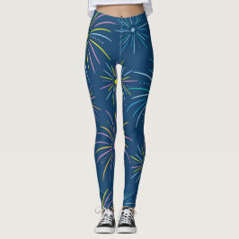 Vlak kleurrijk nieuwjaarsvuurwerkpatroon - Blauw Leggings