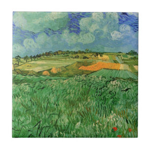 Vlak landschap bij Auvers van Vincent van Gogh Tegeltje
