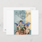 Vlak met koffers, reizen van 1920, kunstcollage briefkaart (Voorkant / Achterkant)