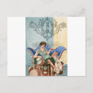 Vlak met koffers, reizen van 1920, kunstcollage briefkaart