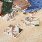 Vlak met koffers, reizen van 1920, kunstcollage legpuzzel (Zijkant)