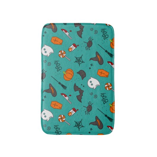 Vlak-Stijl Halloween Turquoise Patroon. Badmat (Voorkant Verticaal)