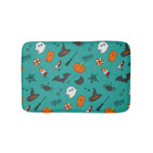 Vlak-Stijl Halloween Turquoise Patroon. Badmat (Voorkant)