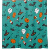 Vlak-Stijl Halloween Turquoise Patroon. Douchegordijn (Voorkant)