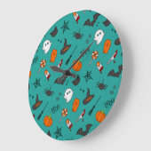 Vlak-Stijl Halloween Turquoise Patroon. Grote Klok (Hoek)