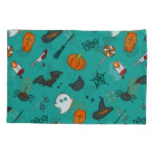 Vlak-Stijl Halloween Turquoise Patroon. Kussensloop (Achterkant)