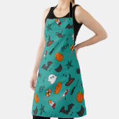 Vlak-Stijl Halloween Turquoise Patroon. Schort (Insitu)