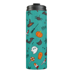Vlak-Stijl Halloween Turquoise Patroon. Thermosbeker