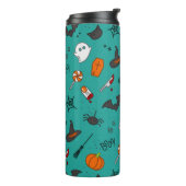 Vlak-Stijl Halloween Turquoise Patroon. Thermosbeker (Gedraaid links)