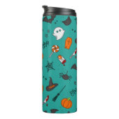 Vlak-Stijl Halloween Turquoise Patroon. Thermosbeker (Geroteerd rechts)