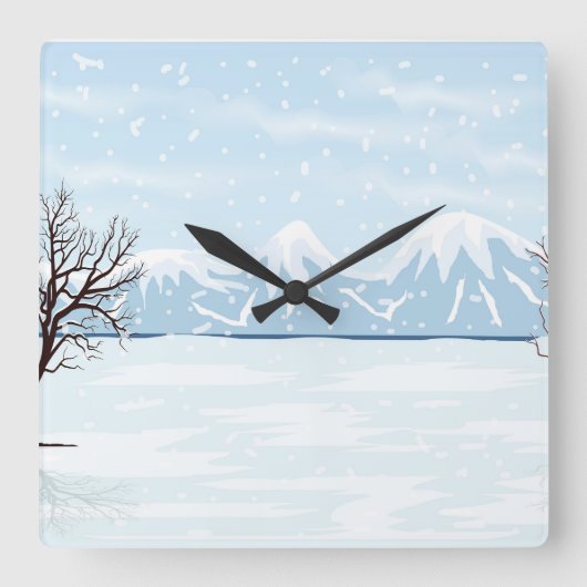 Vlak winterlandschap vierkante klok (Voorkant)