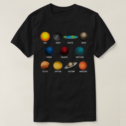 vlakke aarde en planeten grappige vlakte t-shirt (Design voorkant)