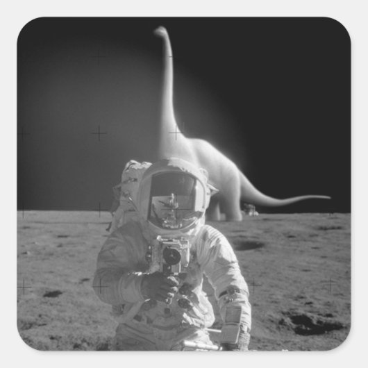 Vlakke Aarde Stickers: Dinosaurussen op de Maan Vierkante Sticker (Voorkant)