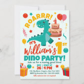 Vlakke Dinosaurussen 1e Verjaardag Kleurrijk Kaart (Voorkant)