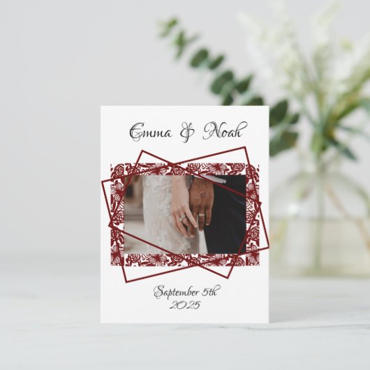 Vlakke Foto Maroon Sjabloon Bruiloft Dank u Kaart (Staand voorkant)