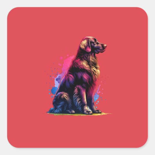 Vlakke gecoate gouden retriever hond vierkante sticker (Voorkant)