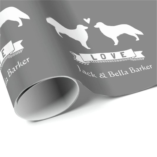 Vlakke Gecoate Retriever Silhouetten Koppel met Te Cadeaupapier (Rol Hoek)