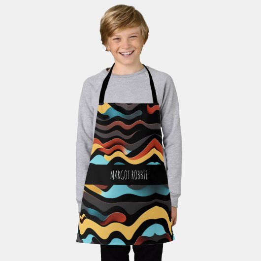 Vlakke golven geel blauw retro geometrisch patroon schort (Gedragen)