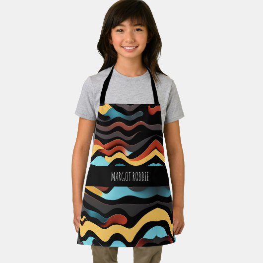 Vlakke golven geel blauw retro geometrisch patroon schort (Insitu)