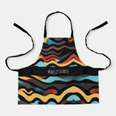 Vlakke golven geel blauw retro geometrisch patroon schort (Voorkant)