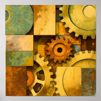 Vlakke kleur verouderd metaal Steampunk industriee Poster