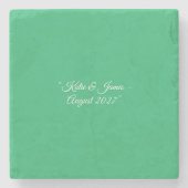 Vlakke mintgroene achtergrond – Trouwontwerp Stenen Onderzetter (Voorkant)