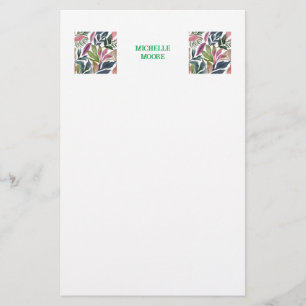 Vlakke moderne minimalistische naam bloemige groen briefpapier
