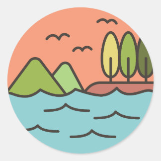 Vlakke natuur landschap ronde sticker