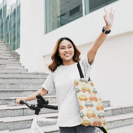 Vlakke retro auto's tote bag