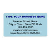 Vlakke tekst zakelijke merk op lichtblauwe verzend etiket (Voorkant)