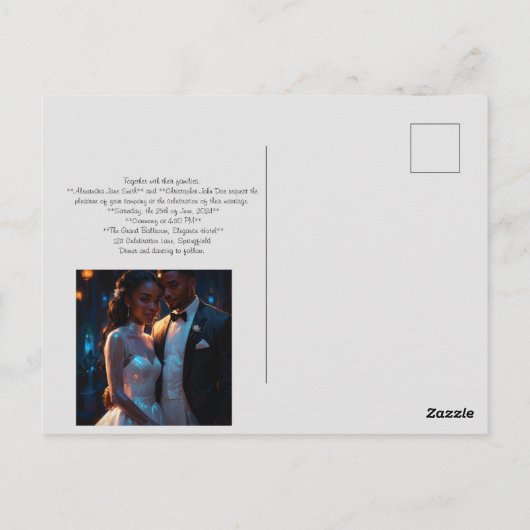 Vlakke Uitnodiging, Grootte: 5"x 7"huwelijkspaar Briefkaart (Achterkant)