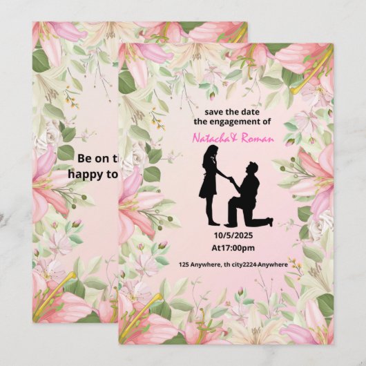 vlakke verlovingsuitnodigingskaart Grootte: 5" x 7 Kaart (Voorkant / Achterkant)