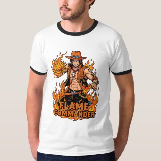 Vlam Commandant Piraat Actie Kunst T-shirt (Voorkant)