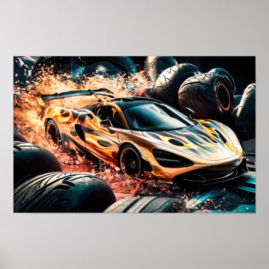 Vlam Goud Racende Sportauto Driften #3 Poster (Voorkant)