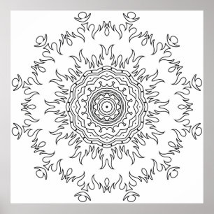 Vlam Uitbarsting Mandala Kleurplaat Intricate Kuns Poster