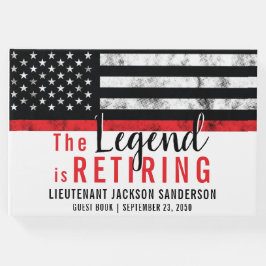 Vlambrandweerman met rode lijn gastenboek