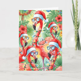 Vlameiend Tropisch Kerst Flamingo Kaart