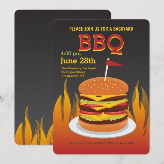 Vlamgrilled Burger Invitation Kaart (Voorkant / Achterkant)