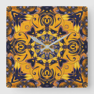 Vlamhart Blauw en gouden wandklok