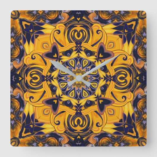 Vlamhart Blauw en gouden wandklok (Voorkant)