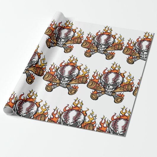 Vlaming Baseball Skull Cadeaupapier (Uitgerold)
