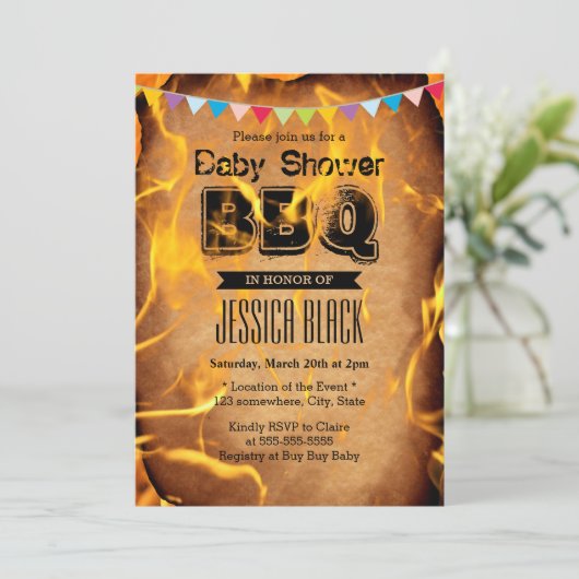 Vlaming Fire Baby shower BBQ Party-uitnodigingen Kaart (Staand voorkant)