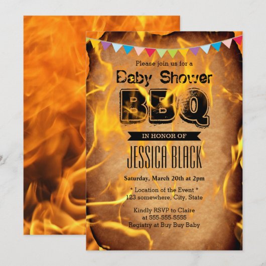 Vlaming Fire Baby shower BBQ Party-uitnodigingen Kaart (Voorkant / Achterkant)