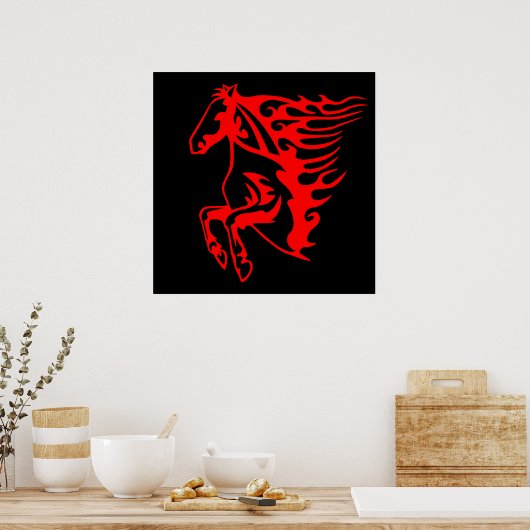 Vlaming Red Bronco Mustang Wilde Paard Poster (Keuken)