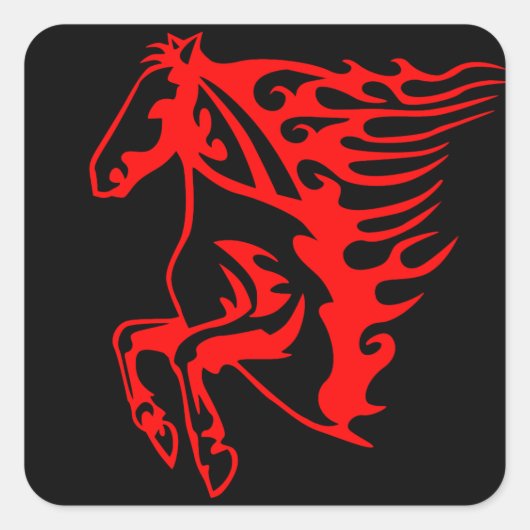 Vlaming Red Bronco Mustang Wilde Paard Vierkante Sticker (Voorkant)
